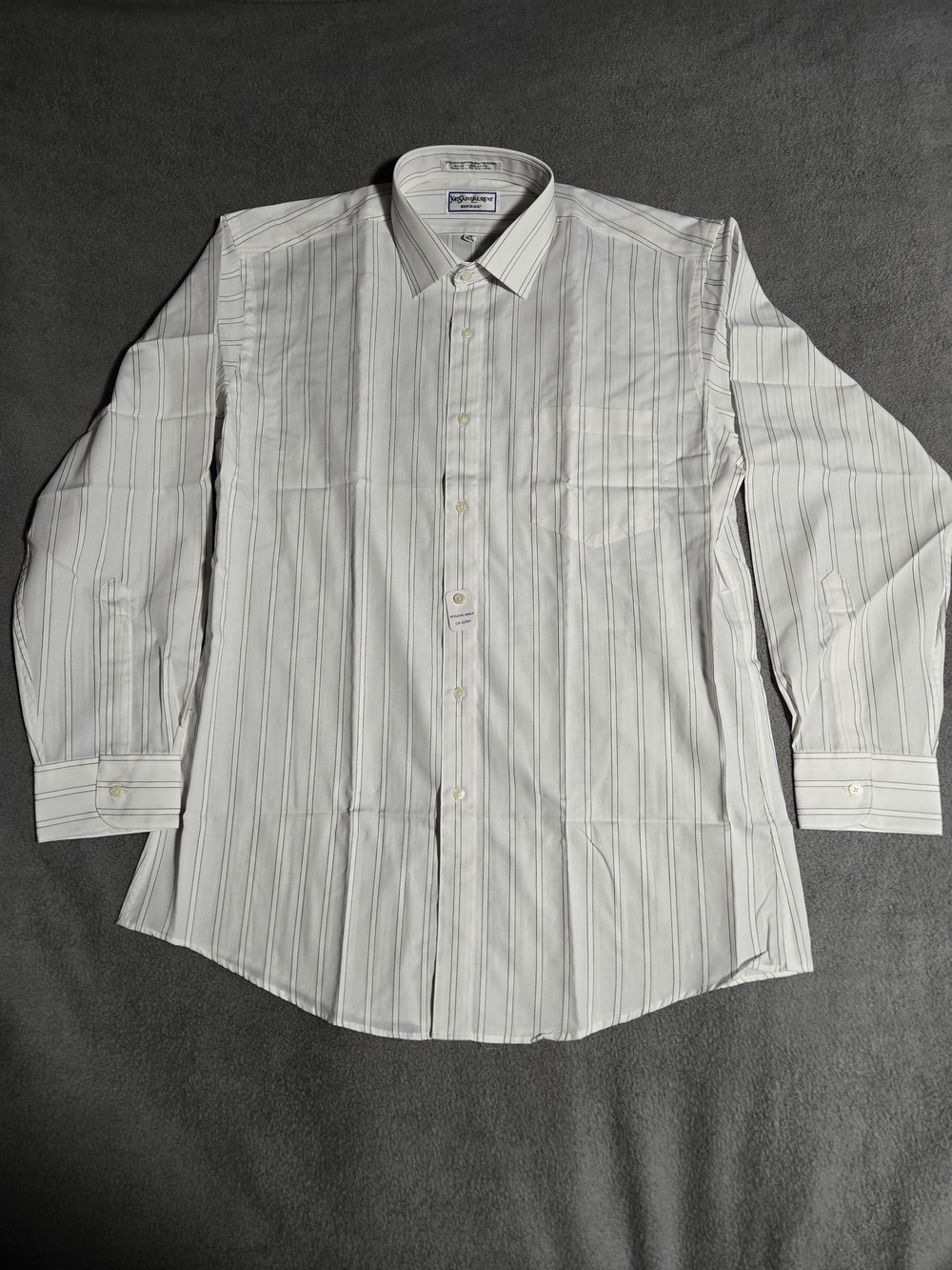 Yves Saint Laurent White Dress Shirt with Subtle Gray Pinstripes